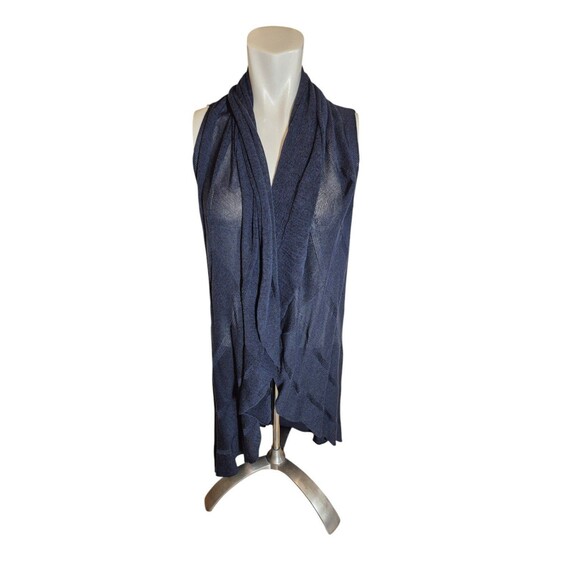 Linea Domani Duster Sweater Cardigan High Low Sleeveless Sweater Navy Blue Sz L - Picture 3 of 6